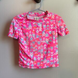 OshKosh B'gosh 3T Rash Guard | Bright Pink Heart Print Lined Swim Shirt